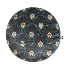 Load image into Gallery viewer, Round cushion with a geometric pattern on a white background
