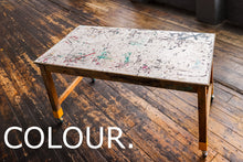 Load image into Gallery viewer, Painted wooden table on a wooden floor with the word &#39;COLOUR.&#39; displayed.
